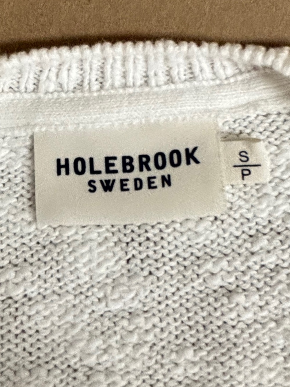 Holebrook Sweden White Cotton V-Neck Sweater S Pointelle Knit